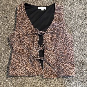 She + Sky Leopard Print Tie-Front Vest